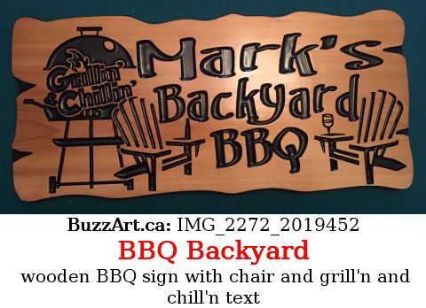 wooden BBQ sign with chair and grill'n and chill'n text